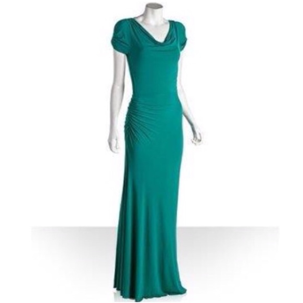BCBG MAXAZRIA Teal Jersey Marta cowl neck gown